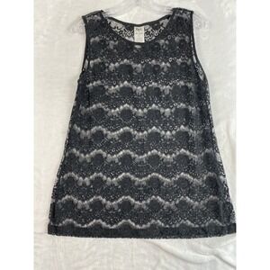 Rock by Wrangler Blouse Top Women Sz XL Black Lace Sheer Whimsygoth Dark Fairy